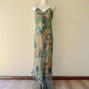 Vintage Euro Y2K 100% Silk Floral Asymmetrical Ruffle Midi Paisley Fairy Dress